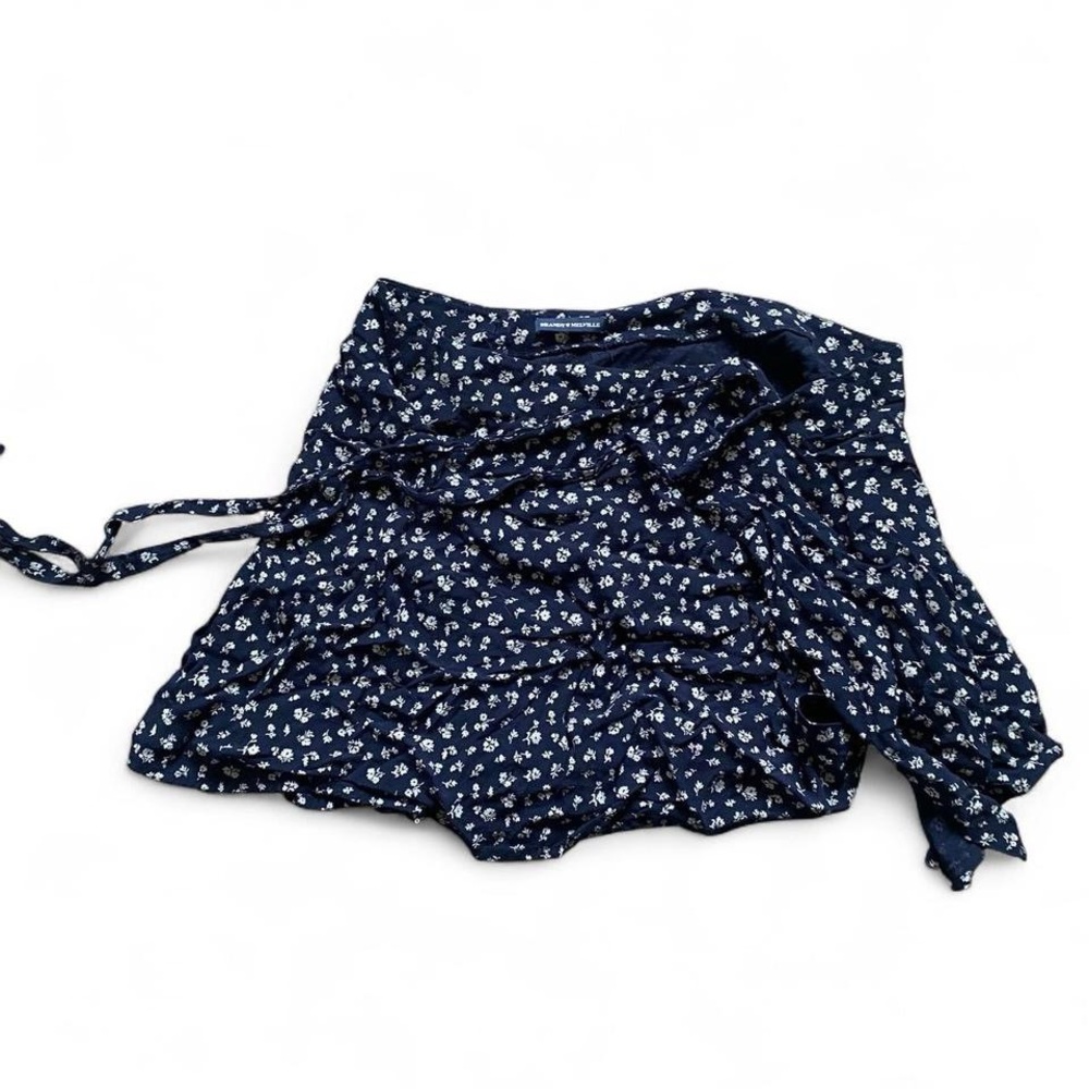 Brandy Melville Floral Wrap Skirt in Navy and White